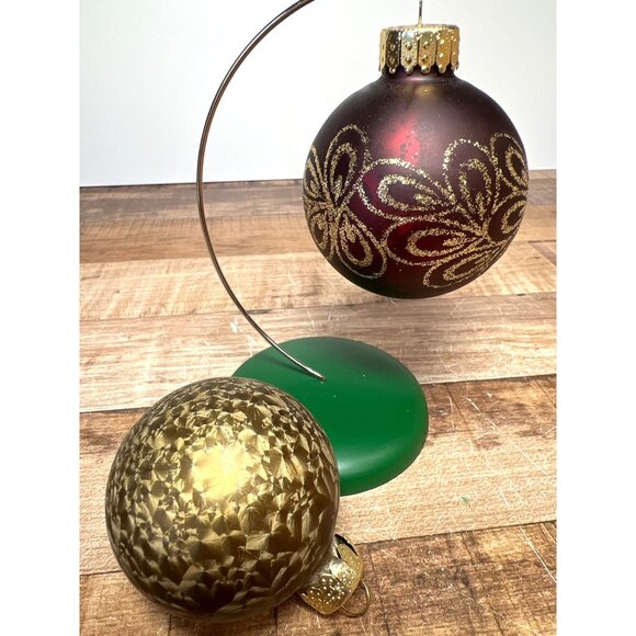 Vintage Red & Gold Glass Christmas Ornaments With Glitter Details - Picture 2 of 3